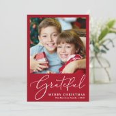 Grateful Photo Red Merry kerst Feestdagenkaart (Staand voorkant)