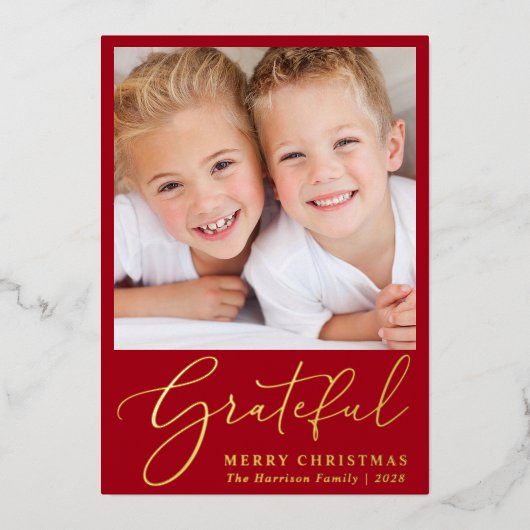 Grateful Photo Red Merry kerst Folie Feestdagenkaart (Voorkant)