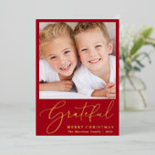 Grateful Photo Red Merry kerst Folie Feestdagenkaart (Staand Voorkant)