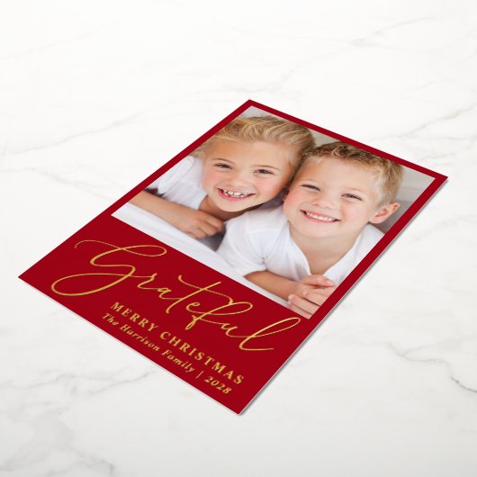 Grateful Photo Red Merry kerst Folie Feestdagenkaart (Gedraaid)