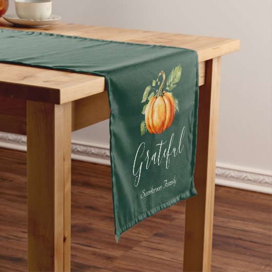 Grateful Pumpkin gepersonaliseerde Thanksgiving Korte Tafelloper (Voorbeeld)
