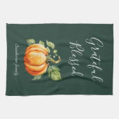 Grateful Pumpkin Thanksgiving Gepersonaliseerd Gro Theedoek (Horizontaal)