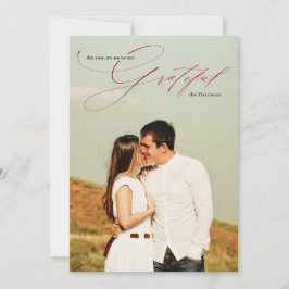 Grateful Red Script Calligraphy Full Photo Feestdagenkaart
