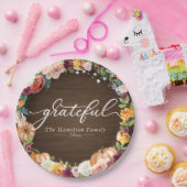 Grateful Rustic Autumn Flowers Thanksgiving Dinner Papieren Bordje (Feest)