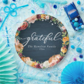 Grateful Rustic Autumn Flowers Thanksgiving Dinner Papieren Bordje (Feest)