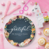 Grateful Rustic Autumn Flowers Thanksgiving Dinner Papieren Bordje (Feest)