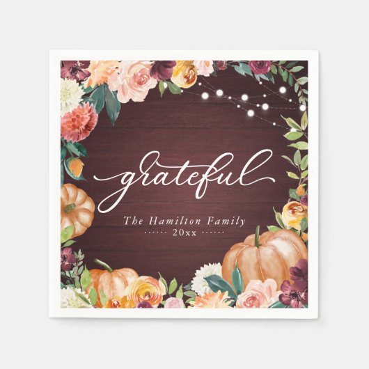 Grateful Rustic Herfst Floral Thanksgiving Dinner  Servet (Voorkant)