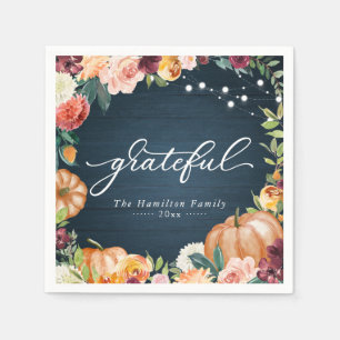 Grateful Rustic Herfst Floral Thanksgiving Dinner Servet