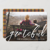 Grateful Script Family Name Overlay Thanksgiving Feestdagenkaart (Voorkant / Achterkant)
