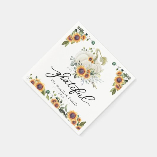 Grateful Sunflower Pumpkin Greenery Thanksgiving Servet (Hoek)