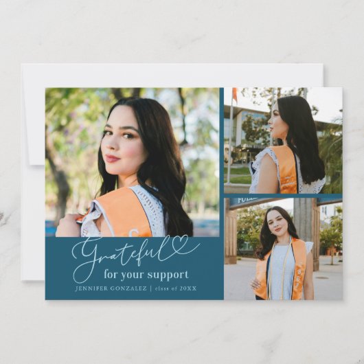 Grateful Teal Multi Photo Graduation Aankondiging (Voorkant)