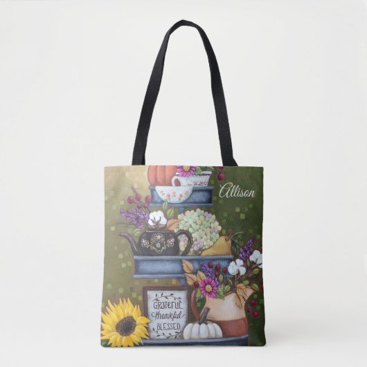 Grateful, Thankful, Bless Gepersonaliseerd Canvas  Tote Bag (Voorkant)