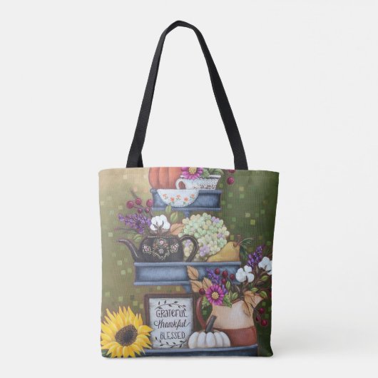 Grateful, Thankful, Bless Gepersonaliseerd Canvas  Tote Bag (Achterkant)