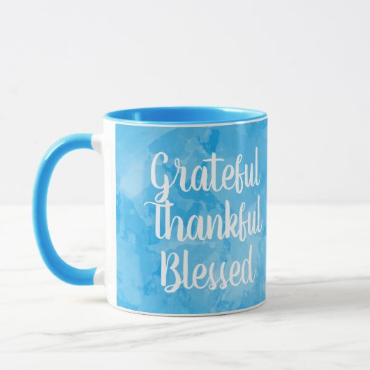Grateful Thankful Blessed Blue Waterverf Mok (Links)