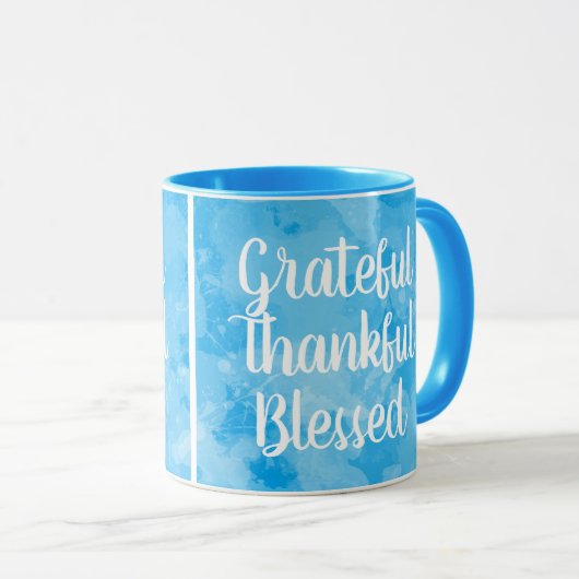 Grateful Thankful Blessed Blue Waterverf Mok (Voorkant rechts)