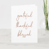 Grateful Thankful Blessed | Faux Roos Gold Script Bedankkaart (Voorkant)