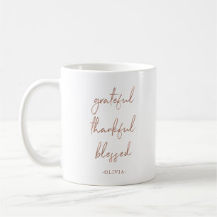 Grateful Thankful Blessed   Faux Roos Gold Script Koffiemok