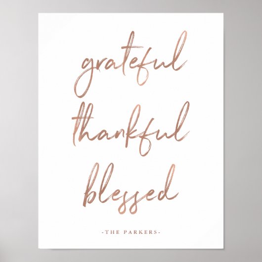 Grateful Thankful Blessed | Faux Roos Gold Script Poster (Voorkant)
