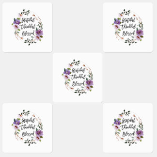 Grateful Thankful Blessed Floral Labels
