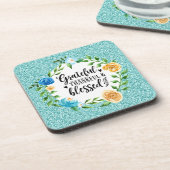 Grateful Thankful Blessed Floral Waterverf Wreater Bier Onderzetter (Linkerzijde)