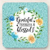 Grateful Thankful Blessed Floral Waterverf Wreater Bier Onderzetter (Voorkant)
