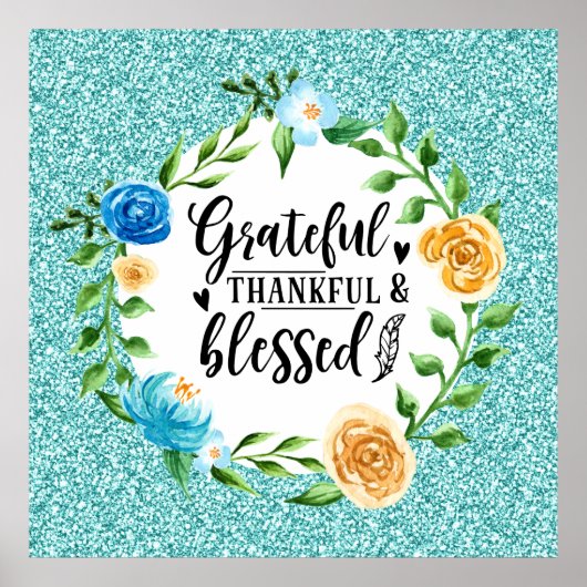 Grateful Thankful Blessed Floral Waterverf Wreater Poster (Voorkant)