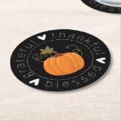 Grateful, Thankful, Blessed Folk Art Pumpkin Ronde Kartonnen Onderzetter (Gebogen)