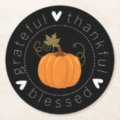 Grateful, Thankful, Blessed Folk Art Pumpkin Ronde Kartonnen Onderzetter (Voorkant)
