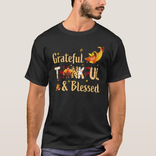 Grateful Thankful Blessed Gobble Turkey Thanksgivi T-shirt (Voorkant)