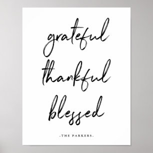 Grateful Thankful Blessed   Handgeschreven script Poster