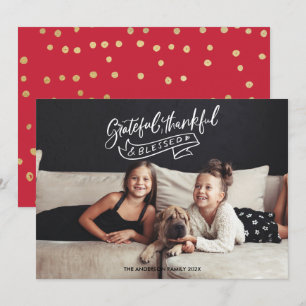 Grateful Thankful Blessed Kerstfotokaart Kaart