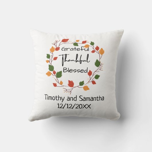 Grateful Thankful Blessed Leaves Fall Wedding Gift Kussen (Achterkant)