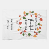Grateful Thankful Blessed Leaves Herfst Oranje Red Theedoek (Horizontaal)