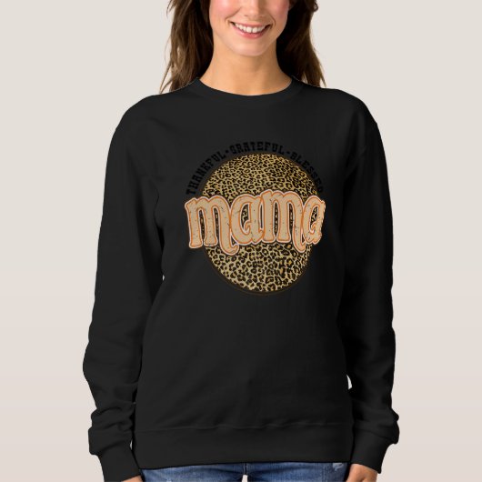 Grateful Thankful Blessed Mama Leopard Herfst Beda Trui (Voorkant)