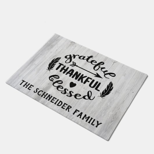 Grateful Thankful Blessed Modern Farmhouse Rustic Deurmat (Schuin)