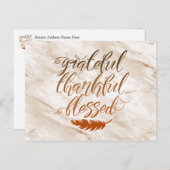 Grateful Thankful Blessed Modern Marble Feather Briefkaart (Voorkant / Achterkant)