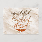 Grateful Thankful Blessed Modern Marble Feather Briefkaart (Voorkant)