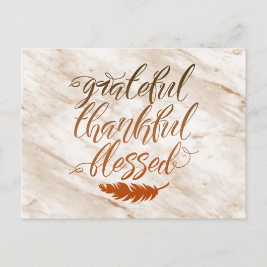 Grateful Thankful Blessed Modern Marble Feather Briefkaart (Voorkant)