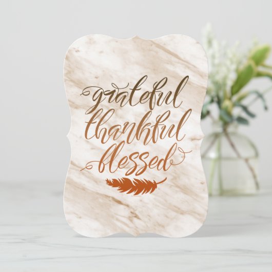 Grateful Thankful Blessed Modern Marble Feather Kaart (Staand voorkant)