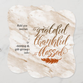 Grateful Thankful Blessed Modern Marble Feather Kaart
