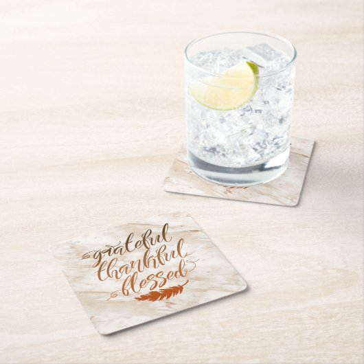 Grateful Thankful Blessed Modern Marble Feather Kartonnen Onderzetters (Insitu)
