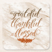 Grateful Thankful Blessed Modern Marble Feather Kartonnen Onderzetters (Voorkant)