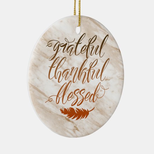 Grateful Thankful Blessed Modern Marble Feather Keramisch Ornament (Rechts)