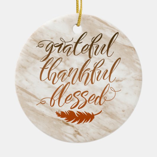 Grateful Thankful Blessed Modern Marble Feather Keramisch Ornament (Voorkant)