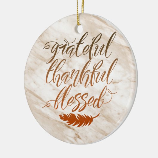 Grateful Thankful Blessed Modern Marble Feather Keramisch Ornament (Links)