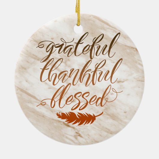 Grateful Thankful Blessed Modern Marble Feather Keramisch Ornament (Achterkant)