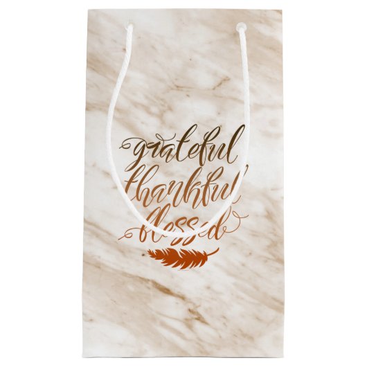 Grateful Thankful Blessed Modern Marble Feather Klein Cadeauzakje (Voorkant)