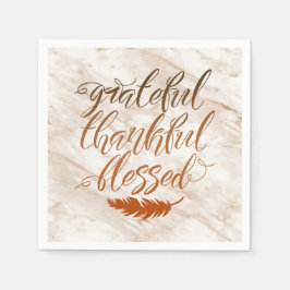 Grateful Thankful Blessed Modern Marble Feather Servet