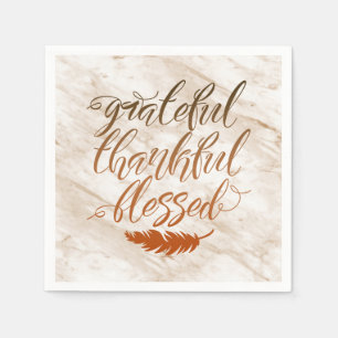 Grateful Thankful Blessed Modern Marble Feather Servet