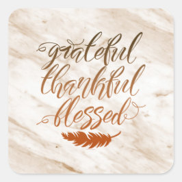 Grateful Thankful Blessed Modern Marble Feather Vierkante Sticker
